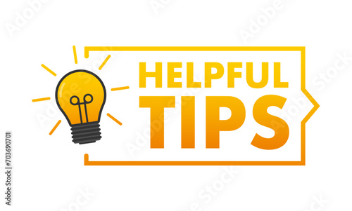 Helpful Tips Concept with Light Bulb Icon, Vector Illustration for Ideas and Suggestions, Bright Yellow and Orange Color Design