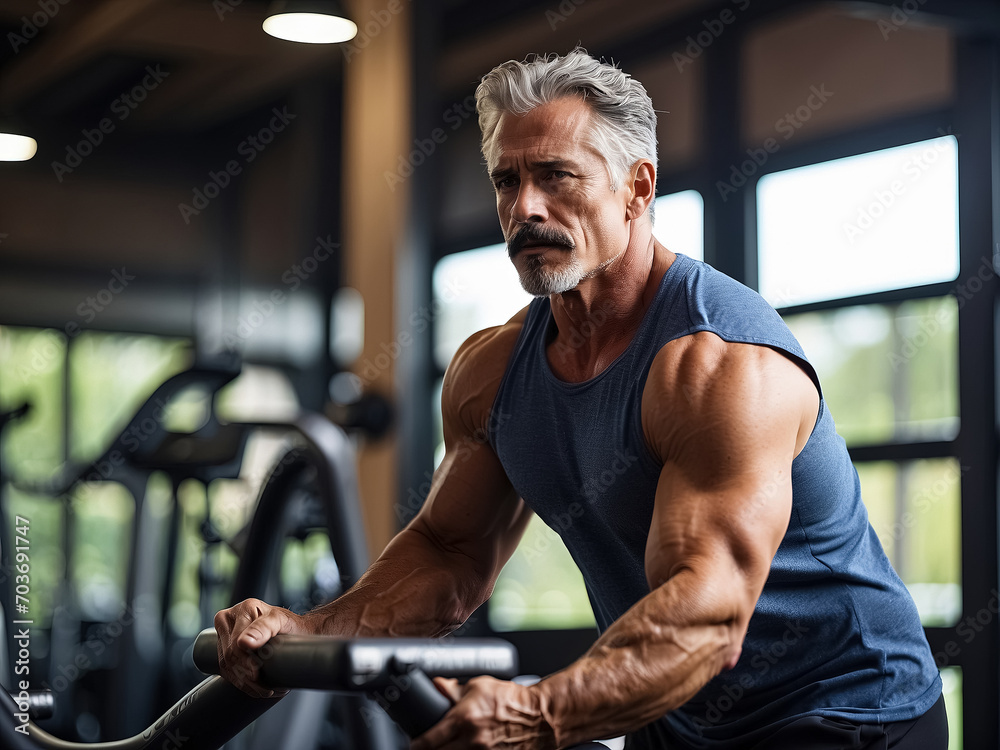 active senior man in a gym. Generative Ai active senior man in a gym. Generative Ai