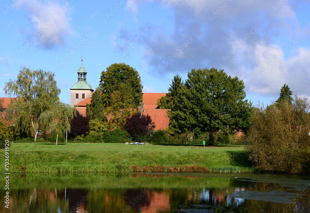 Fototapeta premium Historical Monastery in Autumn in the Town Walsrode, Lower Saxony