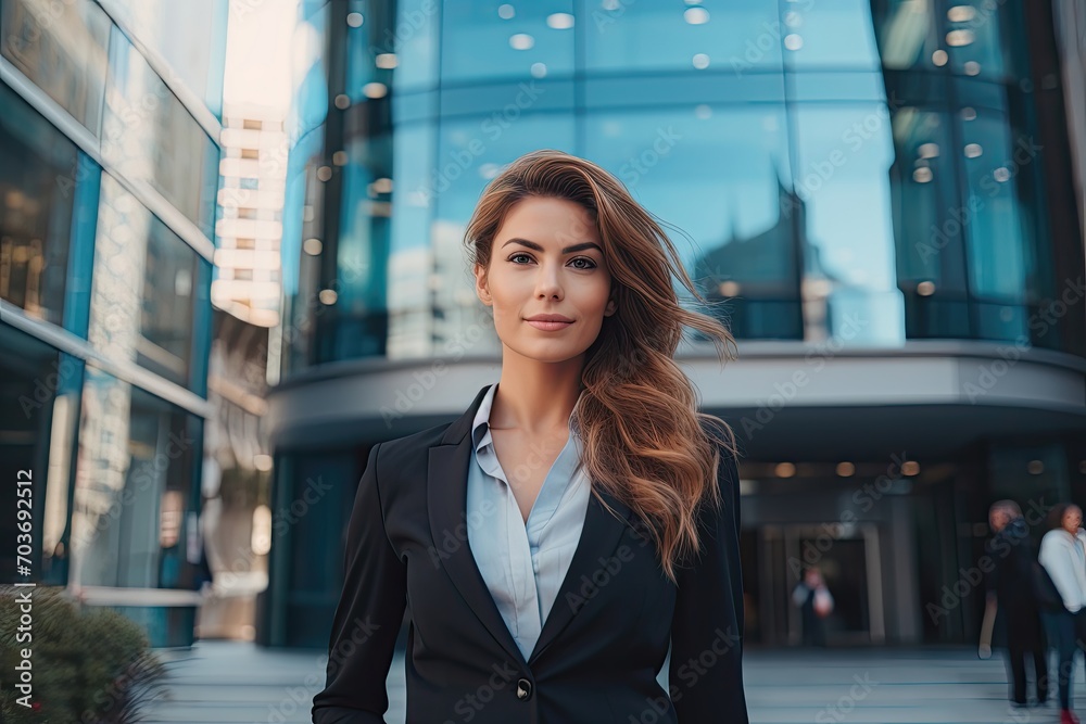 Confident businesswoman in urban setting. Confident businesswoman in urban setting.