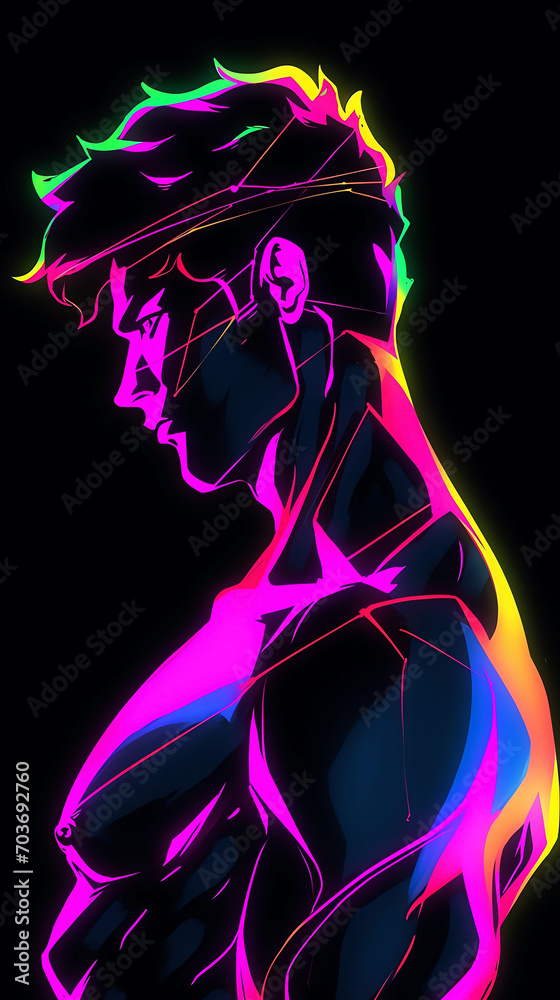Cartoon neon style illustration of strong fitness muscular man
Cartoon neon style illustration of strong fitness muscular man