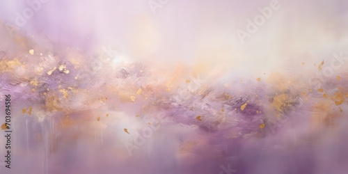 Abstract with stars and hues of gold, light purple background.