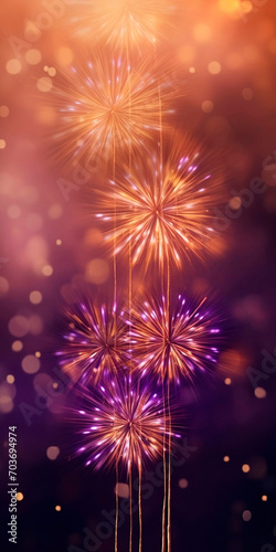 Fireworks display. Abstract firework background with free space for text. Gold  sparkling glitter design background. © Egor