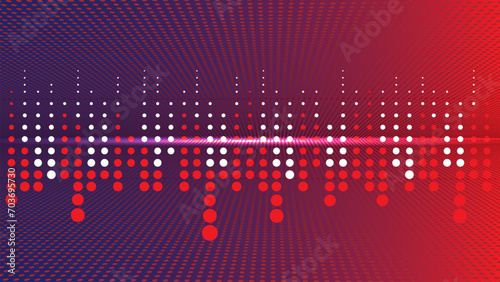 Glowing red dotted sound wave wallpaper. Spotted light graph equalizer with color dodge style background.