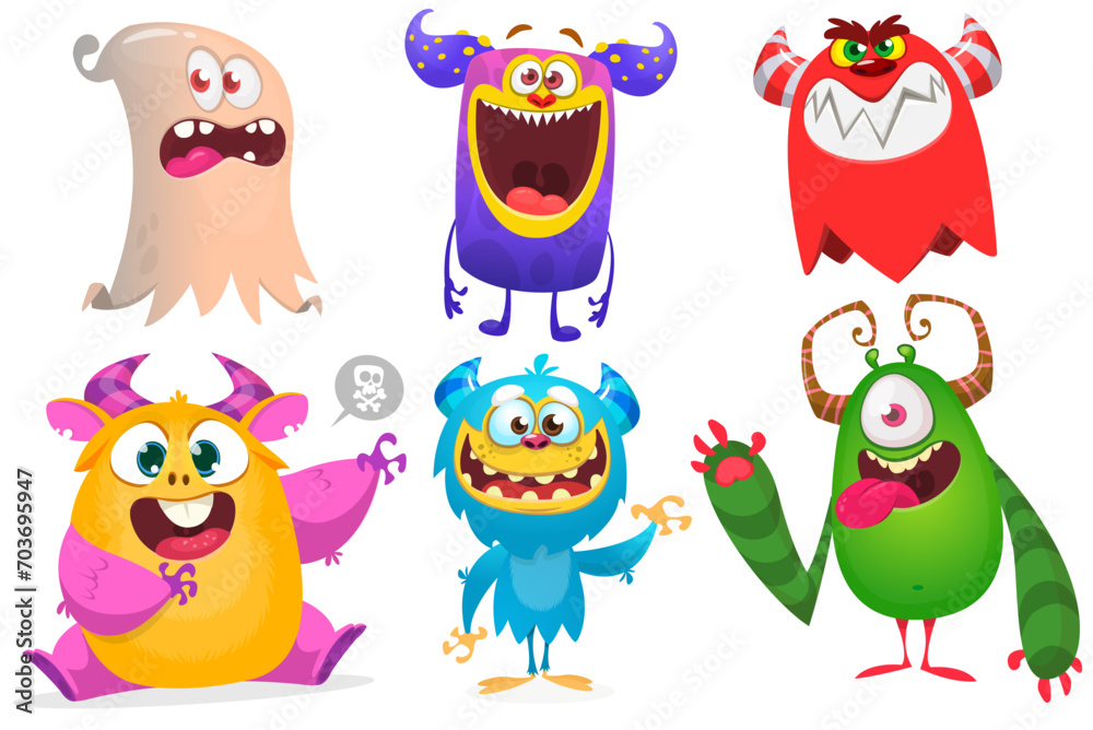 Cute cartoon Monsters. Set of cartoon monsters: goblin or troll, cyclops, ghost, monsters and aliens. Halloween design. Vector illustration isolated Cute cartoon Monsters. Set of cartoon monsters: goblin or troll, cyclops, ghost, monsters and aliens. Halloween design. Vector illustration isolated