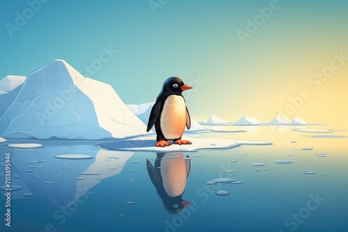 Cute cartoon penguin on ice