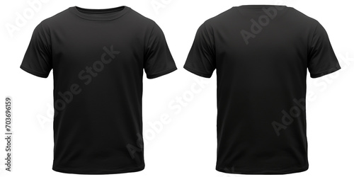 Men's black t-shirt mockup template front and back isolated transparent, Generative AI