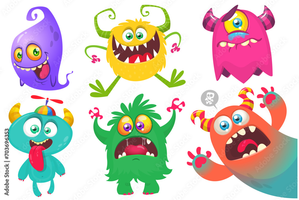 Cute cartoon Monsters. Set of cartoon monsters: goblin or troll, cyclops, ghost, monsters and aliens. Halloween design. Vector illustration isolated Cute cartoon Monsters. Set of cartoon monsters: goblin or troll, cyclops, ghost, monsters and aliens. Halloween design. Vector illustration isolated