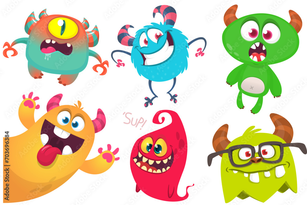 Funny cartoon monsters set. Halloween vector illustration Funny cartoon monsters set. Halloween vector illustration