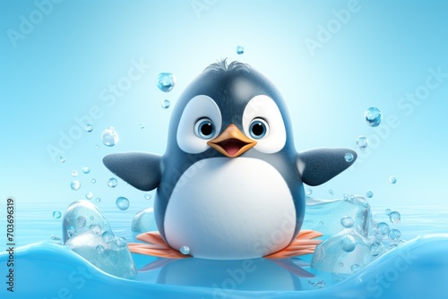 Cute cartoon penguin on ice