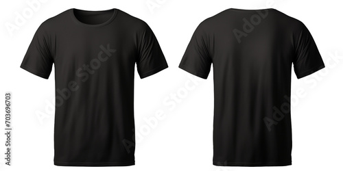 Men's black t-shirt mockup front and back isolated transparent, Generative AI