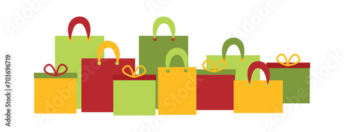 Shopping bags and box gifts bachground. Simple bright banner