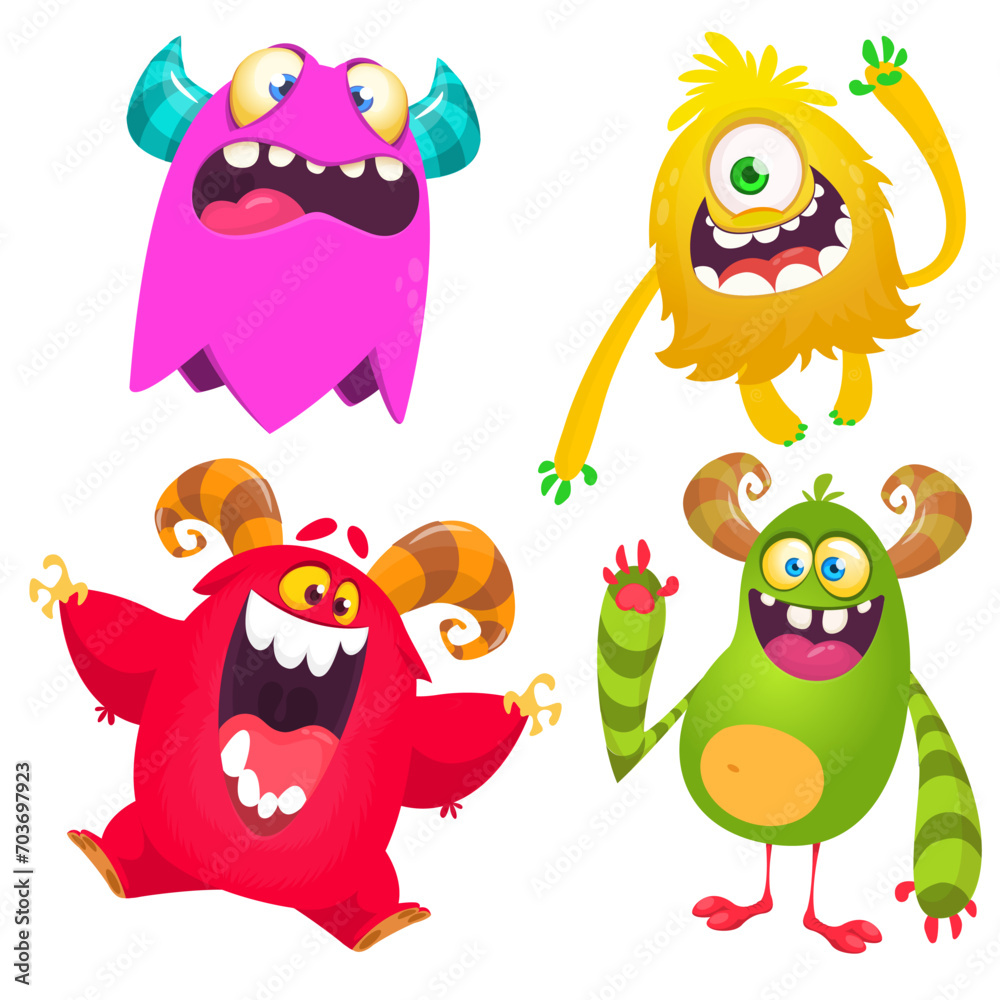Cute cartoon Monsters. Set of cartoon monsters: goblin or troll, cyclops, ghost, monsters and aliens. Halloween design. Vector illustration isolated Cute cartoon Monsters. Set of cartoon monsters: goblin or troll, cyclops, ghost, monsters and aliens. Halloween design. Vector illustration isolated