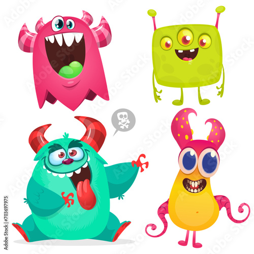 Cute cartoon Monsters. Set of cartoon monsters: goblin or troll, cyclops, ghost, monsters and aliens. Halloween design. Vector illustration isolated