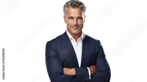 A Portrait of a businessman on a white isolated transparent background.