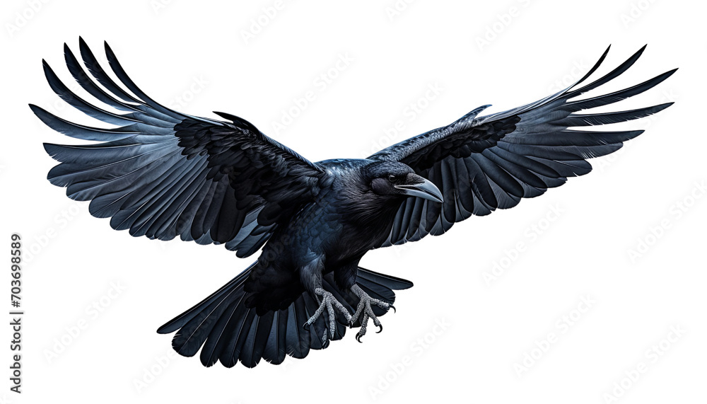 crow in flight isolated on transparent background cutout - obrazy, fototapety, plakaty 