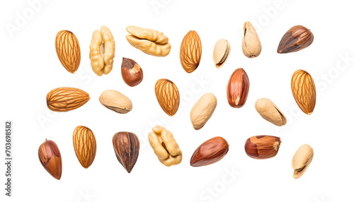 collection of nuts isolated on transparent background cutout