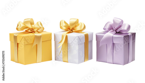 yellow white pink gift boxes isolated on transparent background cutout