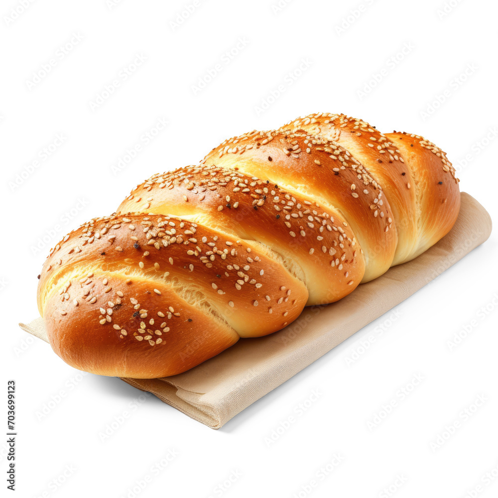 Challah bread on brown fabric isolate on transparency background png 