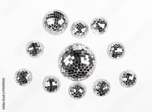 set of silver disco balls isolated on white background