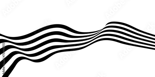 Black on white abstract perspective wave and zigzag line stripes with 3d dimensional effect isolated on white.