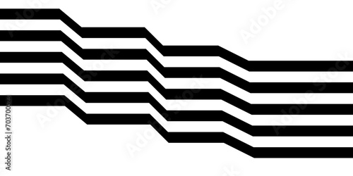 Black on white abstract perspective wave and zigzag line stripes with 3d dimensional effect isolated on white.