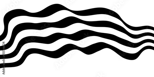 Black on white abstract perspective wave and zigzag line stripes with 3d dimensional effect isolated on white.