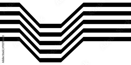 Black on white abstract perspective wave and zigzag line stripes with 3d dimensional effect isolated on white.