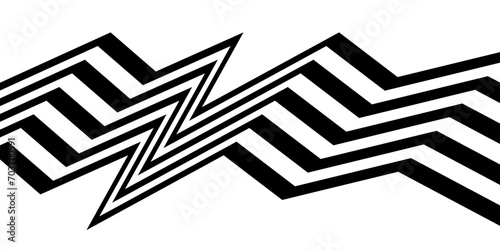 Black on white abstract perspective wave and zigzag line stripes with 3d dimensional effect isolated on white.