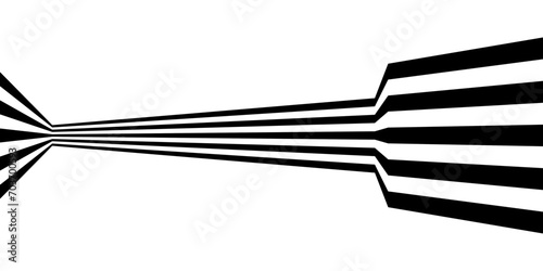 Black on white abstract perspective wave and zigzag line stripes with 3d dimensional effect isolated on white.