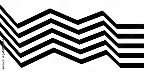 Black on white abstract perspective wave and zigzag line stripes with 3d dimensional effect isolated on white.