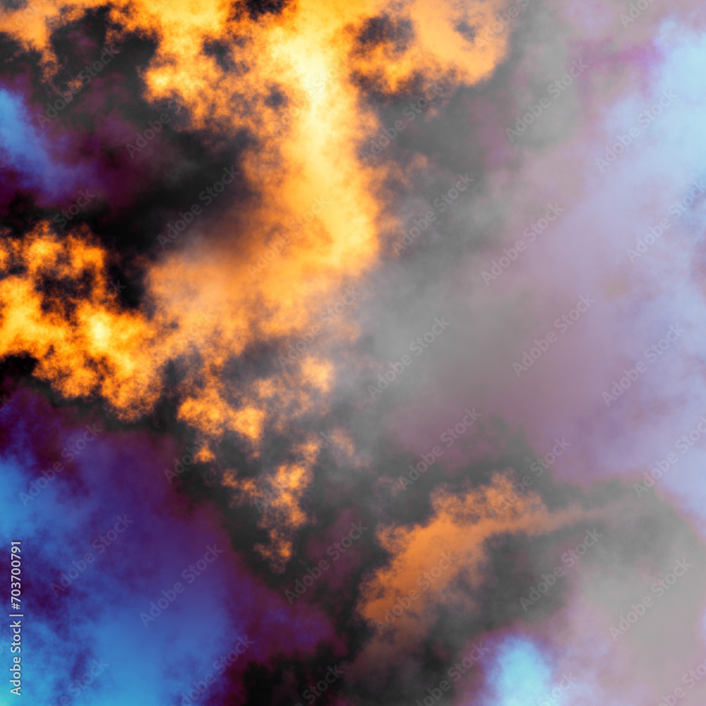 Fractal render, abstract fantasy background of colorful sky with colorful clouds