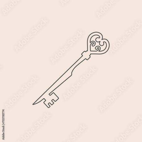 Retro keys, vintage style. Key collection illustration for antiques decoration. Ornamental medieval collection. 