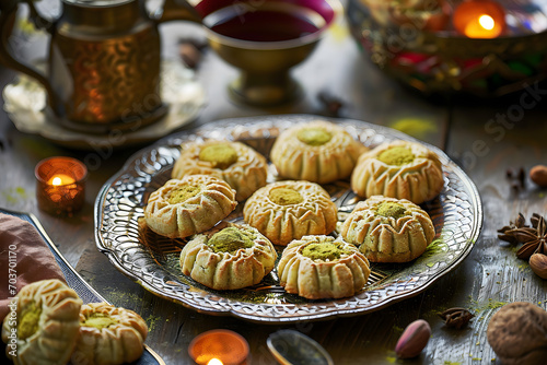 Desserts Eid al-Fitr, Eid al Adha Kahk (Eid Cookies) Arabic filled Pistachio or nut, Ramadan photo