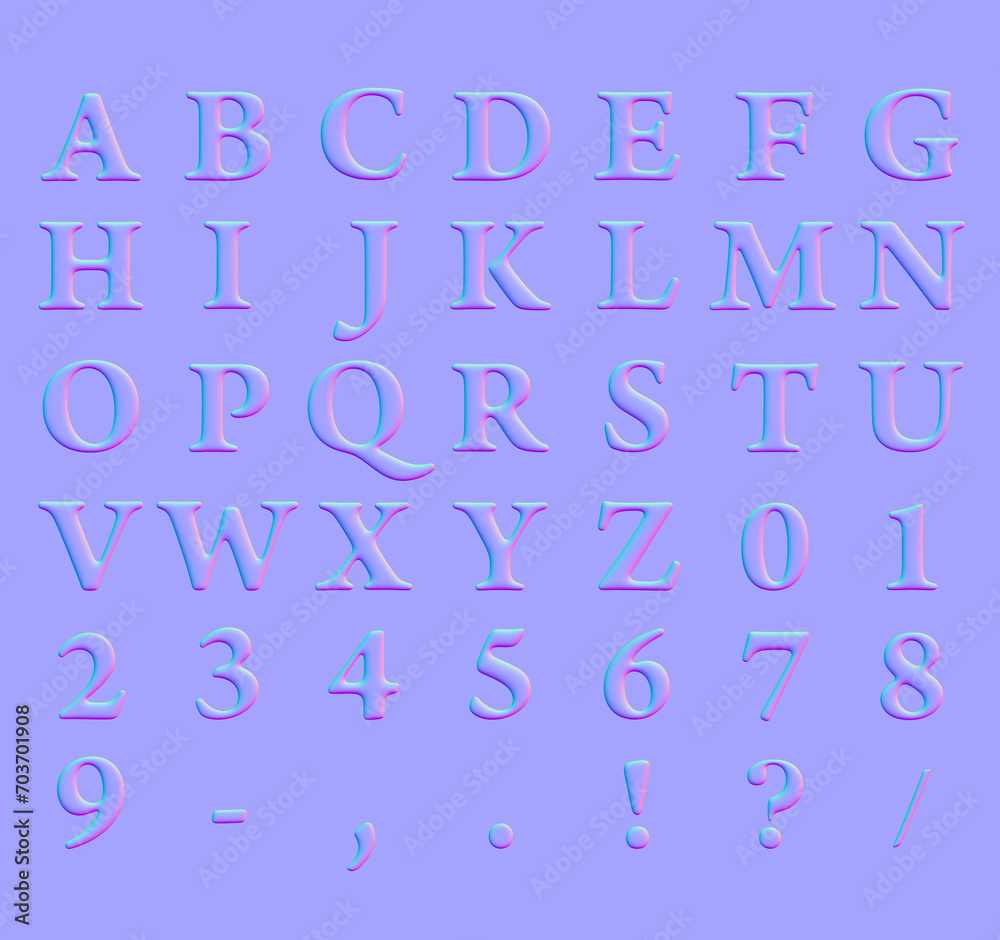 Normal map of alphabets and numbers. Normal map of alphabets and numbers.
