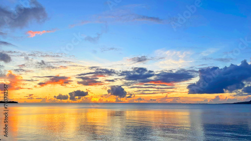 沖縄県 名護 道の駅許田からの眺め 夕暮れ時の海