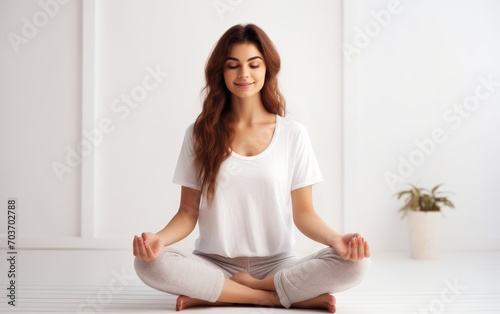 Smiling woman make yoga
