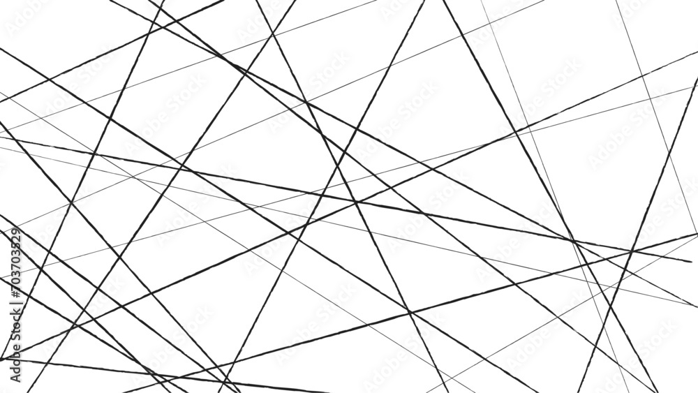 Random chaotic lines abstract geometric pattern.  Black random diagonal line background. Geometric art random intersecting lines. Asymmetric irregular lines pattern.