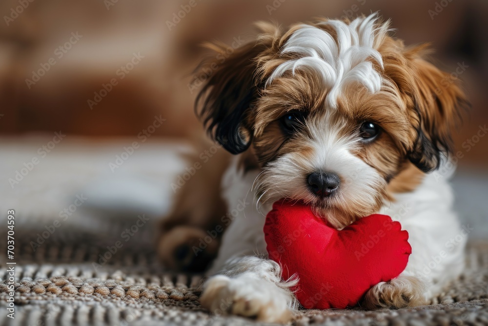 Puppy with plush sof red heart Lover Valentine puppy dog with a red heart Puppy with plush sof red heart Lover Valentine puppy dog with a red heart