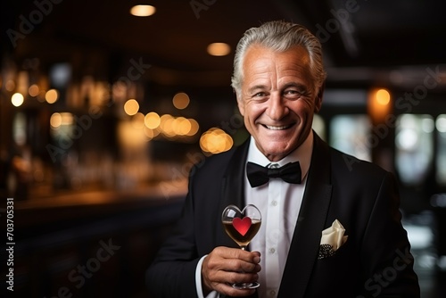 Portrait of a handsome senior man holding a glass of champagne and smiling