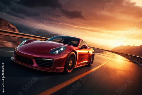 Luxury fast pink sport car on the road by the sea © stock_acc