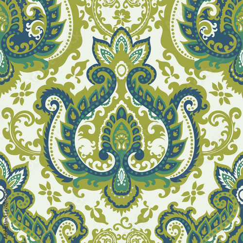 Retro paisley print with leaves and blooming flora