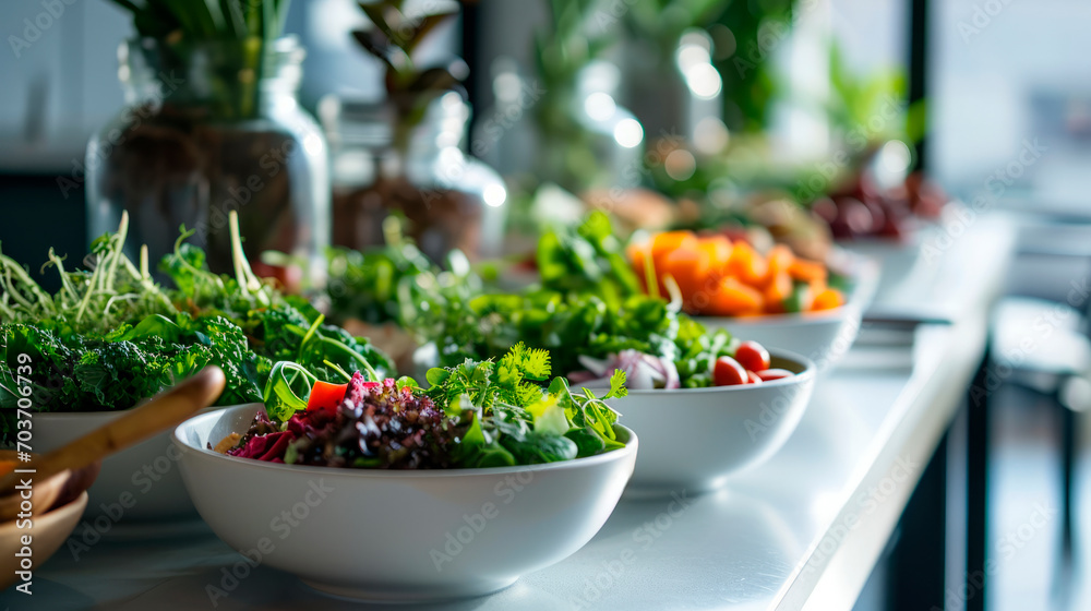 salad bar filled with superfoods bright white setting 