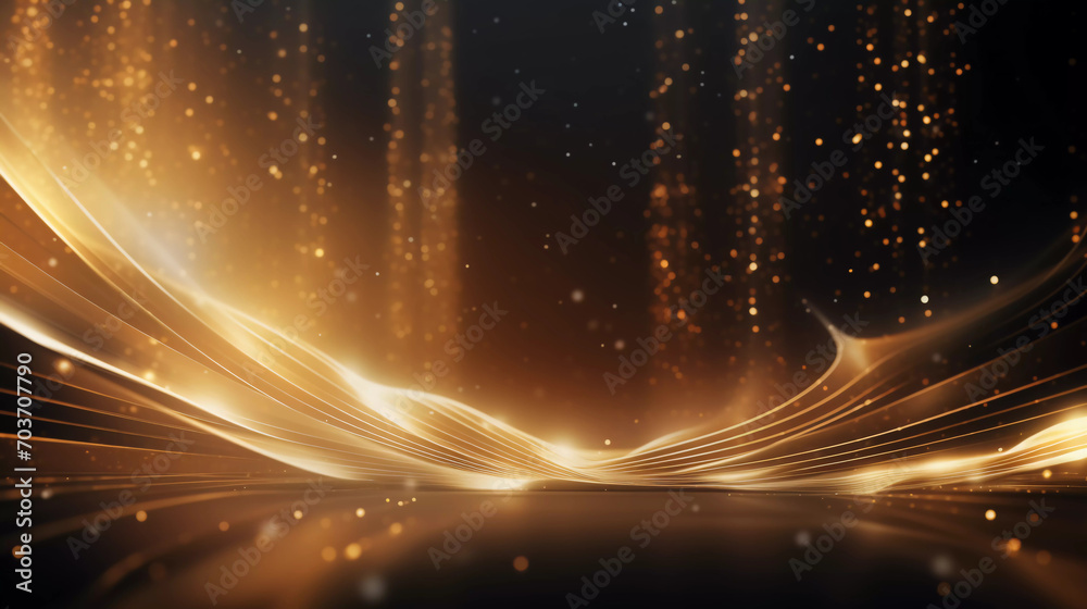 Luxury background with golden line decoration and light rays effects element with bokeh. Award ceremony design concept 