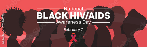 National Black HIV / AIDS Awareness Day design. It features a silhouette of people and a red ribbon. Vector illustration