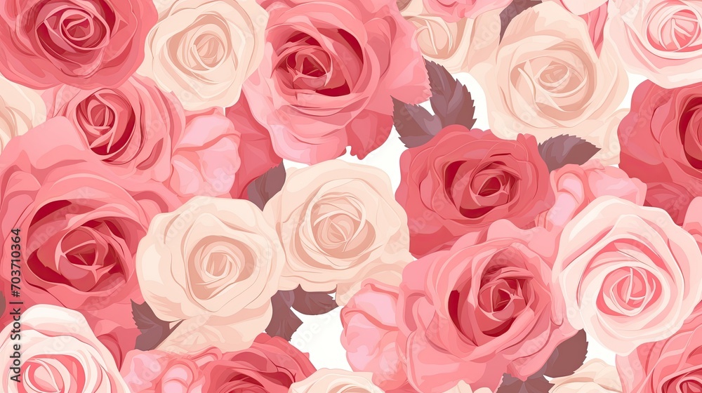Beautiful roses background illustration. White, pink, and red flowers pattern. Beautiful roses background illustration. White, pink, and red flowers pattern.