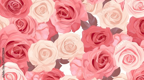 Beautiful roses background illustration. White  pink  and red flowers pattern.