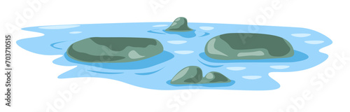 Rocks and stones in landscape pond, lake in nature