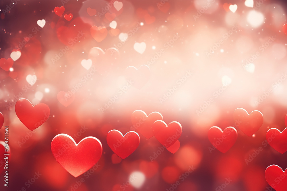 Valentine's Day red background with blurred hearts