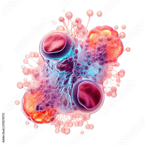 Cellular Therapy and Regeneration, the microscope of cell, Embryonic stem cells. on white background photo